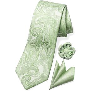 Taecmin Silver Tie علاقات رمادية فاتحة للرجال Paisley Neckties ومربعات الجيب مع دبابيس طية صدر الالكشاش لحفلات الزفاف لحفلات الزفاف in Kuwait