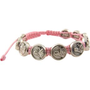 Needzo St Therese of Lisieux Pink Cord Catholic Bracelet
