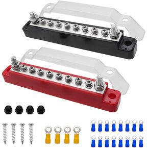 (Red+Black) Power Distribution Terminal Block with Cover with M6 Terminal Studs,M4 Terminal Screws,150A Battery Bus Bar for Car/Boat/Marine