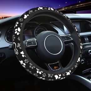 Paw Print Steering Wheel Cover Black Dog Paw Steering Wheel Covers Non-Slip Car Steering Wheel Protection Covers Women Men Car Accessories Universal 15 Inch Fit for Suvs Trucks Vans Cars