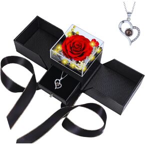 Preserved Real Rose with Heart I Love You Necklaces for Women - Eternal Red Flowers Gifts for her Romantic Gift Set for Girlfriend Birthday Anniversary on Valentines Mothers Day Christmas