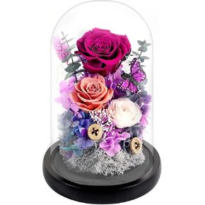 Flowers for Delivery, Preserved Long Lasting Real Flower in Glass Dome, Never Withered Rose Gift for Mom Wife Girlfriend on Christmas Mothers Day Valentines Day Birthday (Purple, 8.5'')