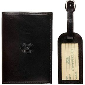 Tony Perotti Unisex Italian Bull Leather Passport Case Holder and Luggage Tag Combo Gift Set in Brown