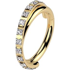 Pierced Owl 16GA ASTM F-136 Implant Grade Titanium CZ Crystal Paved Double Hoop Criss Cross Hinged Segment Clicker Ring