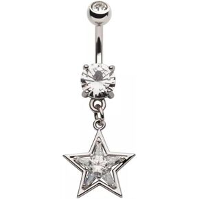 Pierced Owl 14GA 316L Stainless Steel CZ Crystal Star Dangling Belly Button Ring