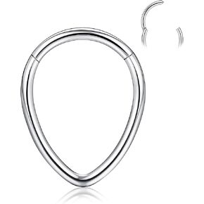 BodyBonita 16G Teardrop Septum Rings - G23 Titanium Nose Rings Hoops Seamless Hinged Cartilage Conch Daith Helix Rook Earrings Piercings Septum Jewelry for Women Men Gold/Silver/Black/Rose Gold