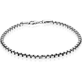 LeCalla Solid 925 Sterling Silver Italian Box Chain Bracelets for Men | Classic 3.5MM Minimalist Silver Bracelets (7.5, 8, 8.5, 9 Inches), Made in Italy