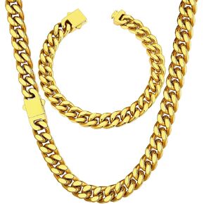ChainsHouse 9mm 20" Cuban Chain Necklace Men Bracelet 19cm