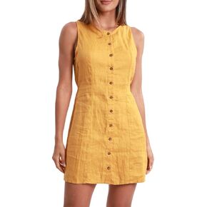 Amazhiyu Women's 100% Linen Summer Button Down Sleeveless Mini Tank Dresses