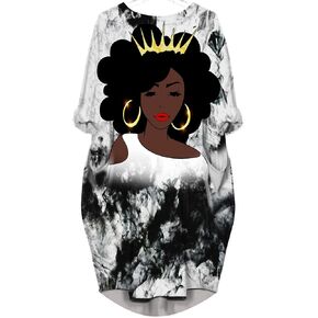 AZPSRT Fashion Women's African American Art Print Dress Casual Loose Dresses