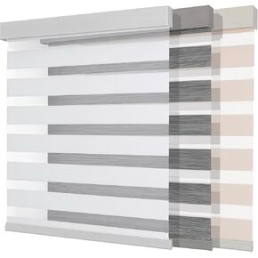 Joydeco Cordless Zebra Blinds (Pro), Dual Layer Light Control Zebra Blinds for Windows, Light-Proof Aluminum Cover, Free-Stop Roller Shades for Home & Office (White,35" W x 75" H)
