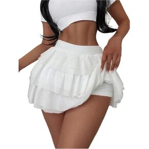 OYOANGLE Women's Layered Ruffle Hem Flowy Short Skirt Y2K Drop Waist Mesh Skirts