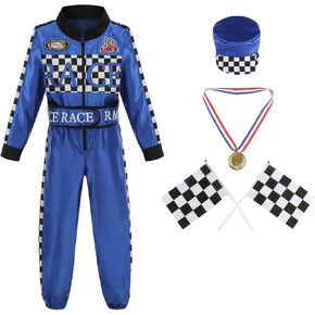 Kids Blue Racing Suit Race Car Driver Costume Halloween Party Dress up