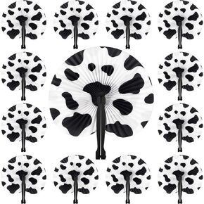 Taiyin 12 PCS Cow Party Favors Decoration White Plate Paper Fans Fans Round Handheld Fans for Birthday Decord Summer Travel Hight
