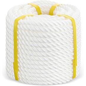 Windyun 100 ft Nylon Rope 1/2 Inch White Pull Rope Cord 3 Strand Twisted for Pull Swing Climb and Knot High Strength Hanging DIY(1/2 inch x 100 ft)