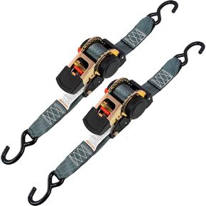 Retractable Ratchet Straps (2 Inch x 10 Feet) – Heavy Duty 2-Pack, 1,333 lbs Break Strength, Self-Retracting Tie Downs for Motorcycle, Truck, Trailer, Cargo, and More