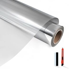 Daytime Window Privacy Film, One Way Sun Blocking Anti UV Reflective Window Film, Window Tint for Home and Office, Garage Solar Paper with Glue, Silver (Silver, 35.43" x 78.7")