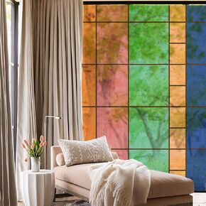 Chinoiserie Mosaic Blue and White Porcelain Tiles Privacy Window Film, Double Sided Reusable Decorative Window Cling Film, Chinoiserie Decor for Glass Window Door 16.93"X39.37"