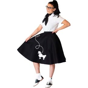 Hip Hop 50's Shop 1950s Adult 4 Piece Poodle Skirt Costume Outfit for Women with Accessories (glasses, socks, scarf)