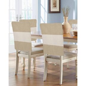 Chair Back Cover for Dining Room Set of 6 Farmhouse Khaki and Vintage Brown Color Block Striped Kitchen Chair Protecter Slipcovers for Holiday Party,Weeding,Banquet,Events Decor Burlap Texture