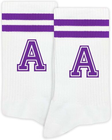 Striped Initial Socks with the Letter in Purple, Socks for Adult, Teens, Men&Women Socks, Gifts for Friends, Family, etc. in Kuwait