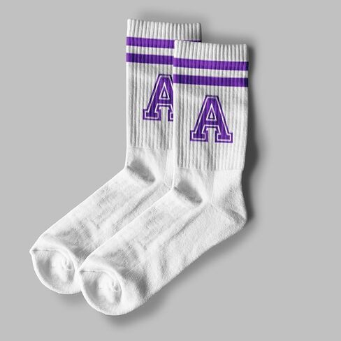 Striped Initial Socks with the Letter in Purple, Socks for Adult, Teens, Men&Women Socks, Gifts for Friends, Family, etc. in Kuwait