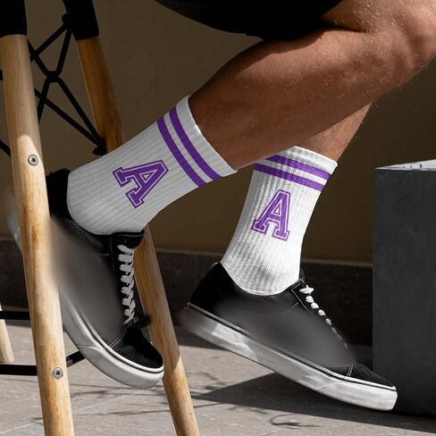 Striped Initial Socks with the Letter in Purple, Socks for Adult, Teens, Men&Women Socks, Gifts for Friends, Family, etc. in Kuwait