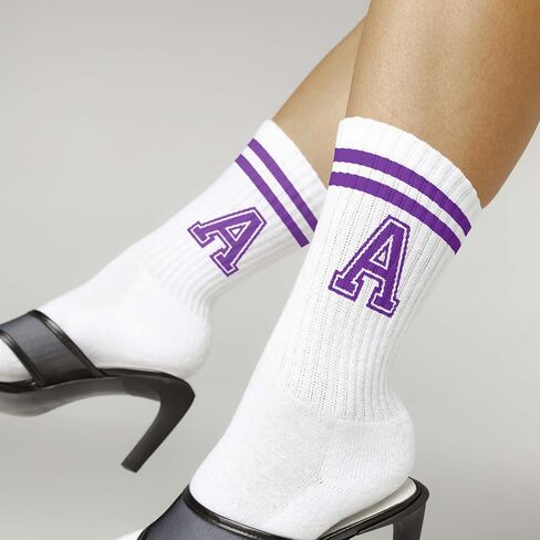 Striped Initial Socks with the Letter in Purple, Socks for Adult, Teens, Men&Women Socks, Gifts for Friends, Family, etc. in Kuwait