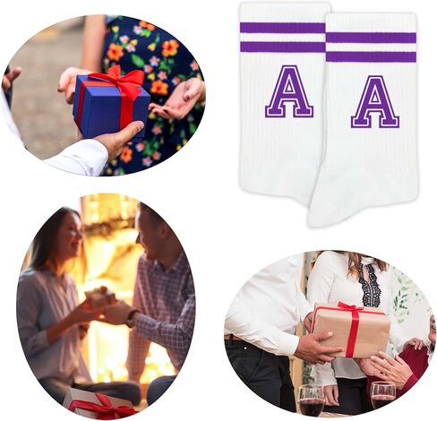 Striped Initial Socks with the Letter in Purple, Socks for Adult, Teens, Men&Women Socks, Gifts for Friends, Family, etc. in Kuwait