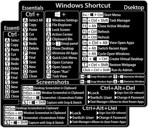 Windows Shortcut Sticker-2 Pack Microsoft Windows + Word/Excel Quick Reference Guide Keyboard Shortcut Stickers, Laptop Keyboard Shortcuts Stickers for Any PC Laptop or Desktop in Kuwait