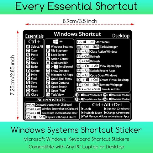 Windows Shortcut Sticker-2 Pack Microsoft Windows + Word/Excel Quick Reference Guide Keyboard Shortcut Stickers, Laptop Keyboard Shortcuts Stickers for Any PC Laptop or Desktop in Kuwait