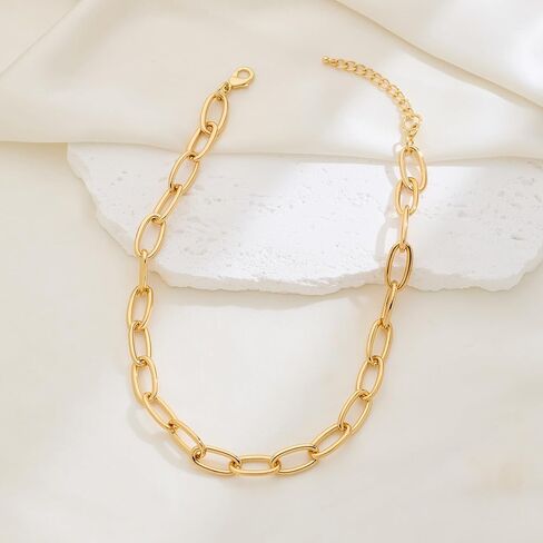 Gold Chain Necklace Chunky Gold Plated Link Necklace for Women Men Minimalist Trendy Jewelry in Kuwait