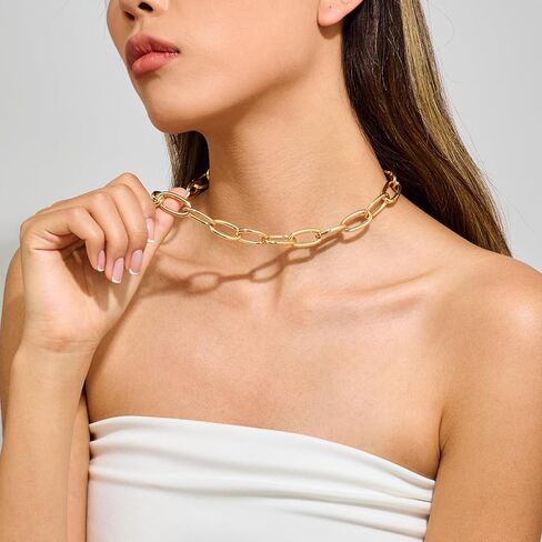 Gold Chain Necklace Chunky Gold Plated Link Necklace for Women Men Minimalist Trendy Jewelry in Kuwait