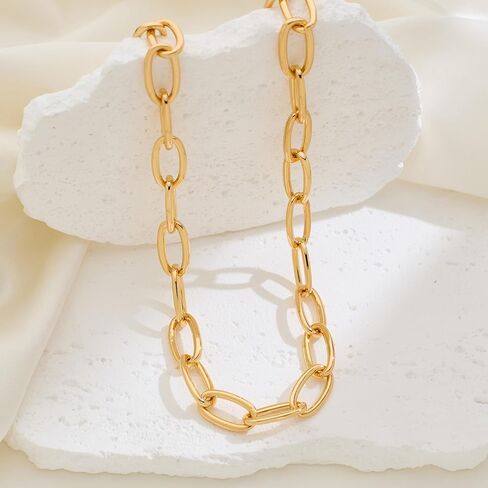 Gold Chain Necklace Chunky Gold Plated Link Necklace for Women Men Minimalist Trendy Jewelry in Kuwait