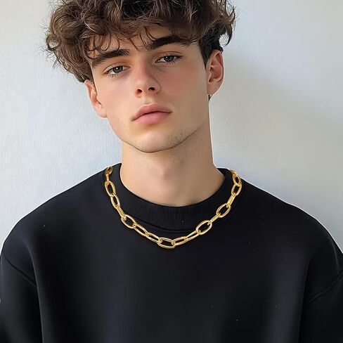 Gold Chain Necklace Chunky Gold Plated Link Necklace for Women Men Minimalist Trendy Jewelry in Kuwait