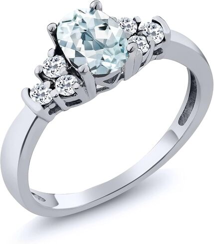 Gem Stone King 925 Sterling Silver Gemstone Birthstone and White Topaz Engagement Ring for Women | Center Oval 6X4MM and Round 2MM Accents | Wedding Anniversary Promise Ring | Sizes 5-9 in Kuwait