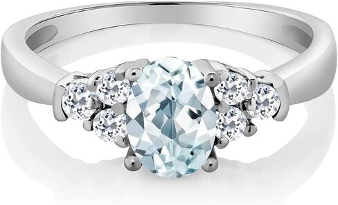Gem Stone King 925 Sterling Silver Gemstone Birthstone and White Topaz Engagement Ring for Women | Center Oval 6X4MM and Round 2MM Accents | Wedding Anniversary Promise Ring | Sizes 5-9 in Kuwait