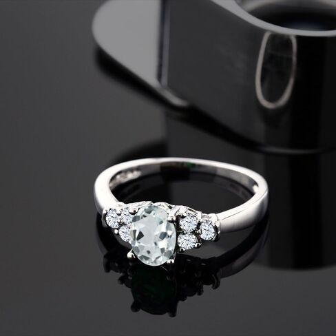 Gem Stone King 925 Sterling Silver Gemstone Birthstone and White Topaz Engagement Ring for Women | Center Oval 6X4MM and Round 2MM Accents | Wedding Anniversary Promise Ring | Sizes 5-9 in Kuwait