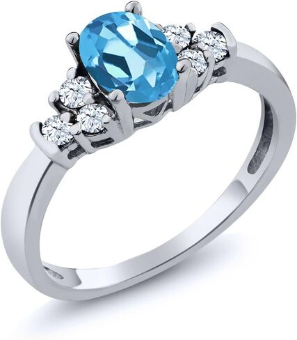 Gem Stone King 925 Sterling Silver Gemstone Birthstone and White Topaz Engagement Ring for Women | Center Oval 6X4MM and Round 2MM Accents | Wedding Anniversary Promise Ring | Sizes 5-9 in Kuwait