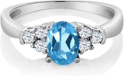 Gem Stone King 925 Sterling Silver Gemstone Birthstone and White Topaz Engagement Ring for Women | Center Oval 6X4MM and Round 2MM Accents | Wedding Anniversary Promise Ring | Sizes 5-9 in Kuwait