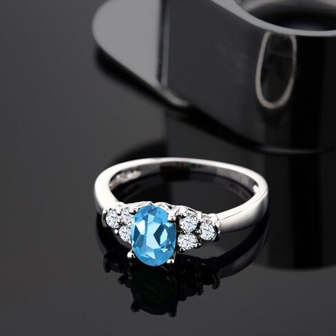 Gem Stone King 925 Sterling Silver Gemstone Birthstone and White Topaz Engagement Ring for Women | Center Oval 6X4MM and Round 2MM Accents | Wedding Anniversary Promise Ring | Sizes 5-9 in Kuwait