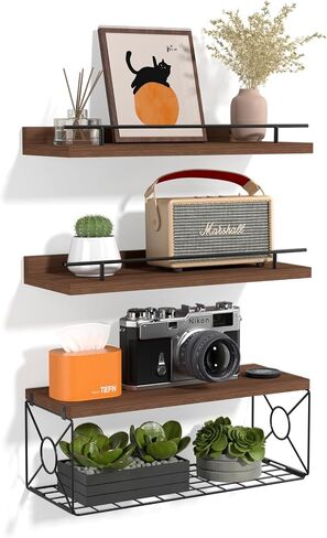 Floating Shelves for Wall, Floating Shelf for Wall Décor Set of 3, Bathroom Floating Shelves with Metal Toilet Paper Holder for Bathroom, Bedroom, Living Room, Kitchen, Office (Black) in Saudi Arabia