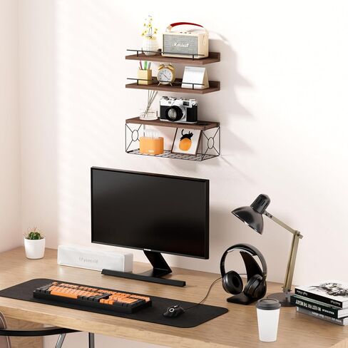 Floating Shelves for Wall, Floating Shelf for Wall Décor Set of 3, Bathroom Floating Shelves with Metal Toilet Paper Holder for Bathroom, Bedroom, Living Room, Kitchen, Office (Black) in Saudi Arabia