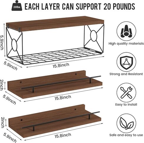 Floating Shelves for Wall, Floating Shelf for Wall Décor Set of 3, Bathroom Floating Shelves with Metal Toilet Paper Holder for Bathroom, Bedroom, Living Room, Kitchen, Office (Black) in Saudi Arabia