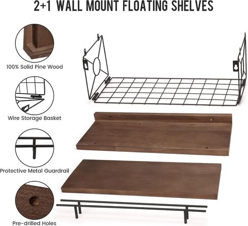 Floating Shelves for Wall, Floating Shelf for Wall Décor Set of 3, Bathroom Floating Shelves with Metal Toilet Paper Holder for Bathroom, Bedroom, Living Room, Kitchen, Office (Black) in Saudi Arabia