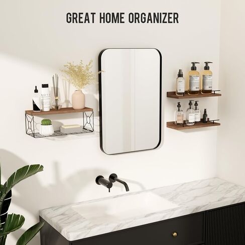 Floating Shelves for Wall, Floating Shelf for Wall Décor Set of 3, Bathroom Floating Shelves with Metal Toilet Paper Holder for Bathroom, Bedroom, Living Room, Kitchen, Office (Black) in Saudi Arabia