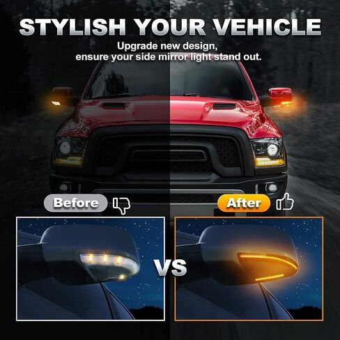 for 2009-2018 Dodge Ram 1500, 2010-2018 Ram 2500 3500 Side Mirror Turn Signal White DRL Tow Light Assembly Blinker Puddle Lamp Smoked Lens Sequential Dynamic Amber LED in Saudi Arabia
