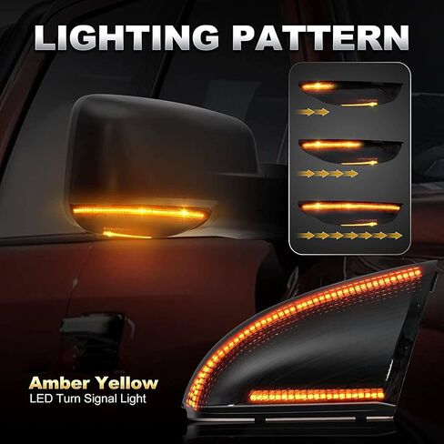 for 2009-2018 Dodge Ram 1500, 2010-2018 Ram 2500 3500 Side Mirror Turn Signal White DRL Tow Light Assembly Blinker Puddle Lamp Smoked Lens Sequential Dynamic Amber LED in Saudi Arabia
