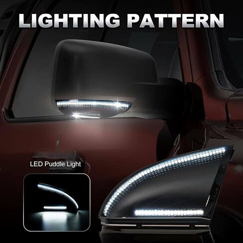for 2009-2018 Dodge Ram 1500, 2010-2018 Ram 2500 3500 Side Mirror Turn Signal White DRL Tow Light Assembly Blinker Puddle Lamp Smoked Lens Sequential Dynamic Amber LED in Saudi Arabia