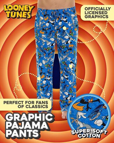 Mens Pajama Pants - Looney Tunes Pajama Mens Lounge Pants with Pockets and Adjustable Waistband (Sizes: S-XL) in Saudi Arabia